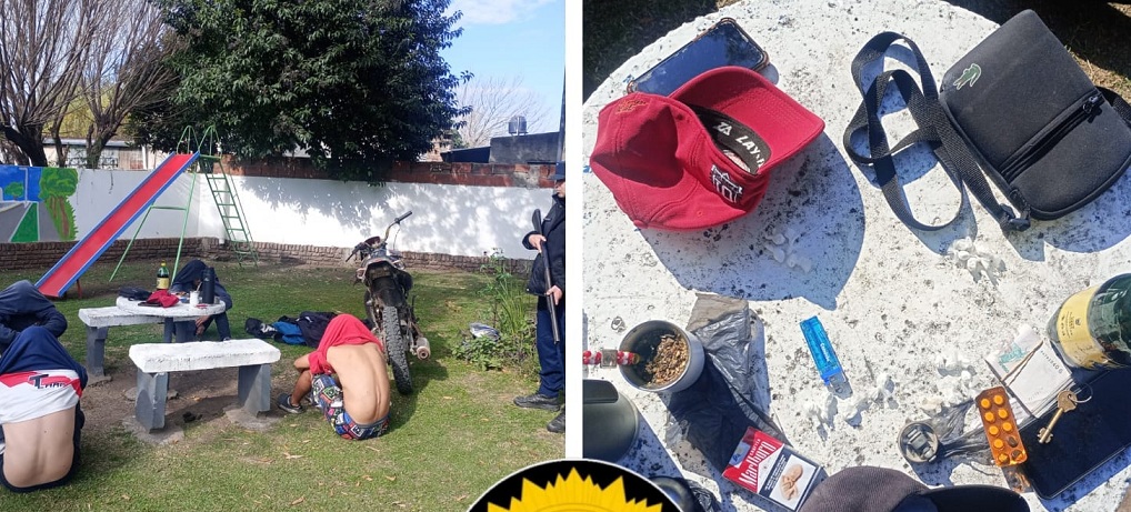 Crespo: 4 personas identificadas en un parque por tenencia de drogas. Se secuestraron teléfonos, una moto y otros elementos